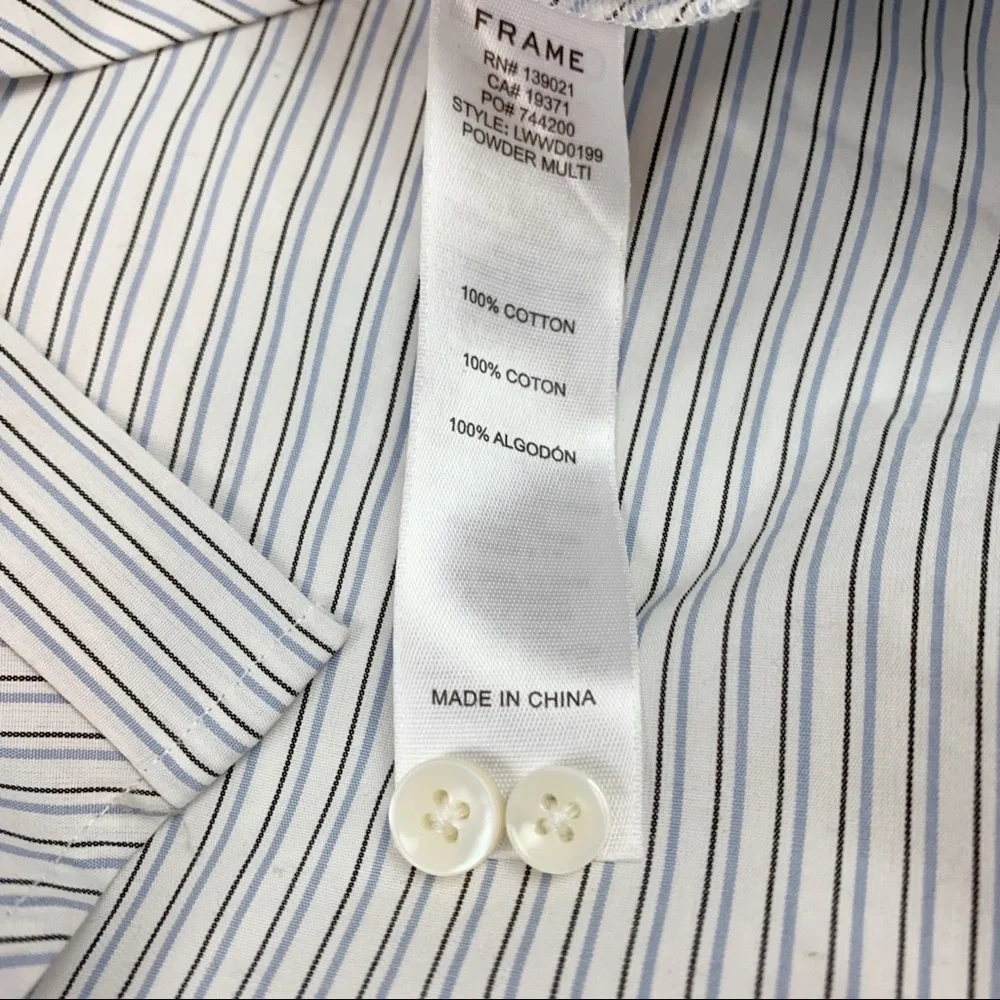 Frame contrast striped wrapped tie waist shirt dress button up pocket - Picture 9 of 12